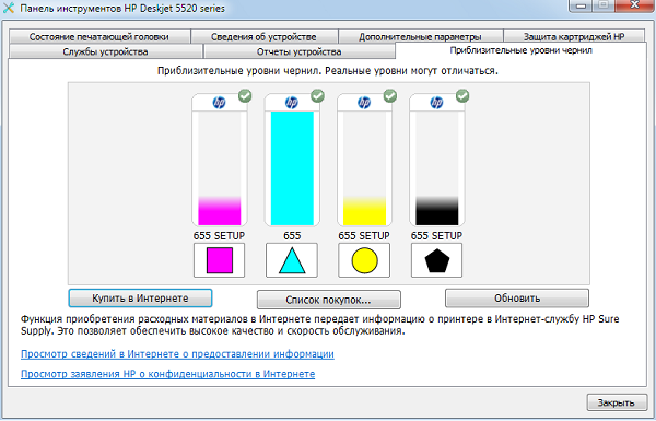 Проверка на нивото на мастилото